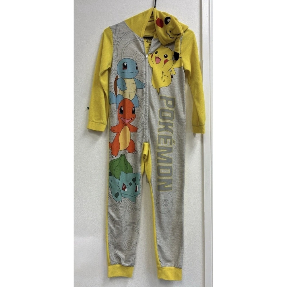 Pokemon Pikachu Hooded One Piece Pajamas Size 10 Kids Boys Girls Fleece Zip Up